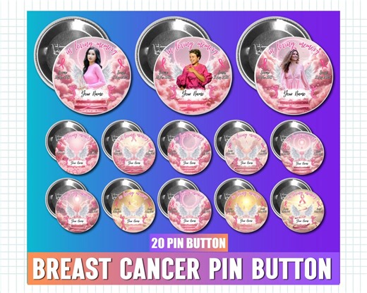20 Breast Cancer Ribbon Memorial Pin Button Bundle, Editable Memorial, Memorial Editable Templates, RIP PNG Templates, Funeral Button Favors - Etsy