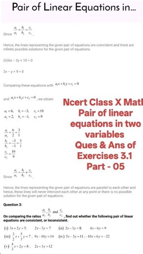 Math X, Pair of linear equations in two variables. Exercises 3.1 Questions & Answers