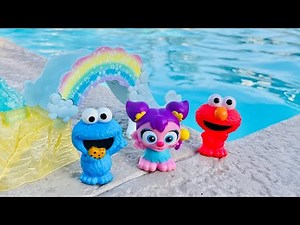Sesame Street RAINBOW SLIDE Pool Day Toys Playing Compilation!