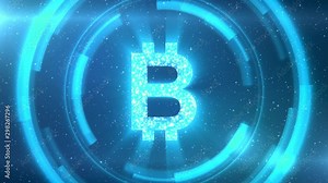 Blue Thai baht currency symbol centered on a starscape background with HUD elements. Seamlessly loopable animation.