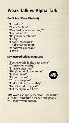 Weak Talk vs Alpha Talk 💪🧠 Speak Like a Leader #Mindset #Alpha #Success 🔥