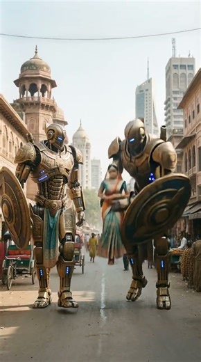 A princess walks beside her guardian robot, and together they ascend into the sky.