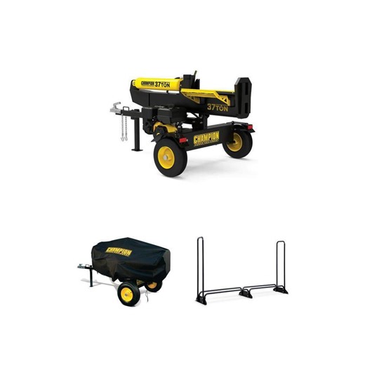 Champion Power Equipment 37 Ton Gas Log Splitter with Cover and 96 in. Firewood Rack Combo - The Home Depot