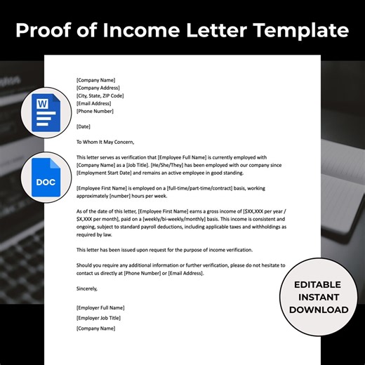 Proof of Income Letter Template. Income Verification Letter. Salary Confirmation. Employment Verification. Editable Word Google Docs PDF - Etsy
