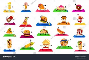 Cartoon Fast Food Characters On Yoga Stock Vector (Royalty Free) 2422885643 | Shutterstock