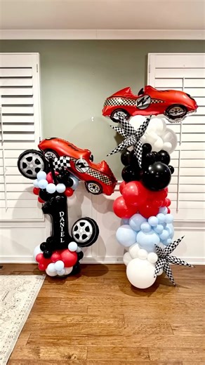 Victoria Dzierza | FAST ONE 🏎️ 🏁 Organic balloon columns paired with a number balloon column are the perfect solution when you want high-impact balloon decor... | Instagram