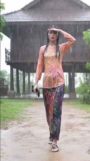 “Grace in the Storm | A Woman’s Journey Through Rain in a Traditional Village (4K Cinematic)”