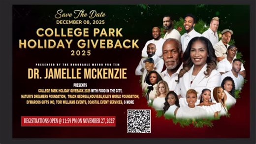 College Park Holiday Giveback 2025 We’re spreading love and holiday cheer at the Gateway Center Arena on Monday, December 8, 2025 for our annual College Park Holiday Giveback! Join Mayor Pro Tem Dr. Jamelle McKenzie, Danny Glover, Regina Murray, Omari Hardwick, Yung Joc, Naturi Naughton-Lewis ,Two Lewis, Tori Williams, Jay Smith, Ebony Austin, Robert Riley, MoneySign Peso, DiMarco’s Gifts, NowThatsTV, T’s Brunch Bar, Luxue Is Life Interior Design, Hotlanta Signs along with a host of community pa
