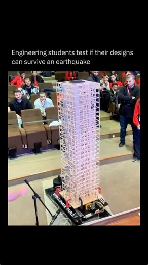 Physics Uncovered on Instagram: "In these tests, participants design earthquake-resistant buildings and put them to the test against simulated seismic forces to see which structures can really hold up. The goal is to push innovation in earthquake-proof design, turning every tremor into a lesson in resilience and precision. The model you see here is being tested on an RTDG shake table, a device that mimics real earthquake movements. Commonly used in civil engineering labs, these tables let studen
