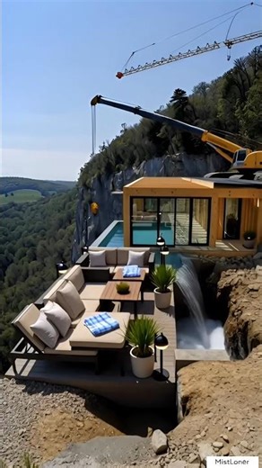 Epic Cliffside Mansion Build | Infinity Pool Waterfall #shorts #shortsfeed #explore #shortvideo
