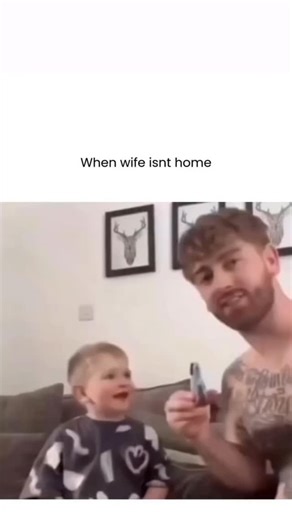Wise Brain Hub | This video features a father and his young son engaging in a shocking but playful prank, captioned “When wife isnt home” to emphasize the... | Instagram