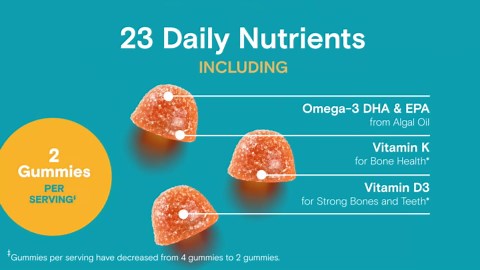 SmartyPants Teen Guy Multivitamin Gummies - Improved Formula: Omega 3 (DHA/EPA), Vitamin D3, C, Vitamin B12, B6, A, K & Zinc, Folate, Gluten Free, Fruit Flavor, 60 Count (30 Day Supply)