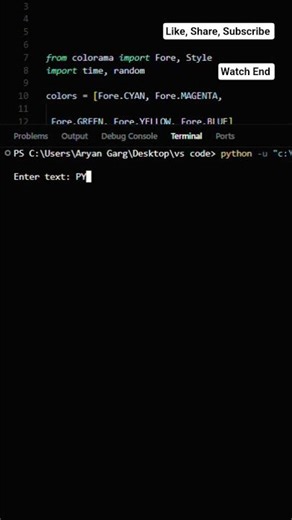 39/100— Python Code(Colorful Text Repeater with pattern)#codequest.#coding #python #cursor #ytshorts