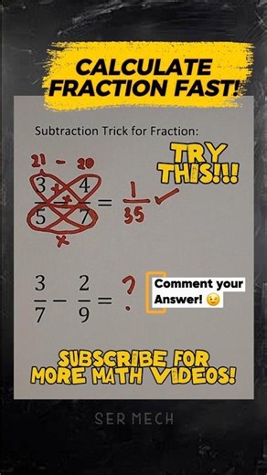 How to Subtract Fractions in SECONDS! 😱 #mathtricks