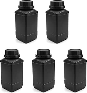 Aicosineg 5Pcs 33.82oz Plastic Bottles Lab Chemical Reagent Bottles 1000ml Wide Mouth Liquid Solid Storage Bottles Round Sample Storage Containers Sealing Bottles with Cap for Food Stores Black