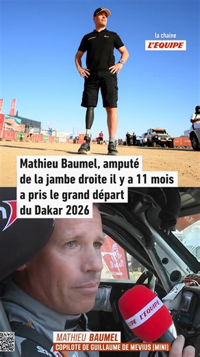 L'Équipe on Instagram: "Mathieu Baumel signe un retour marquant sur le Dakar. Onze mois seulement après un accident de la route qui lui a coûté sa jambe droite, il s'attaque aux 4 800 km de spéciales aux côtés du pilote belge Guillaume De Mévius. Une détermination qui force l'admiration de tout le bivouac. 📸 L'Equipe"
