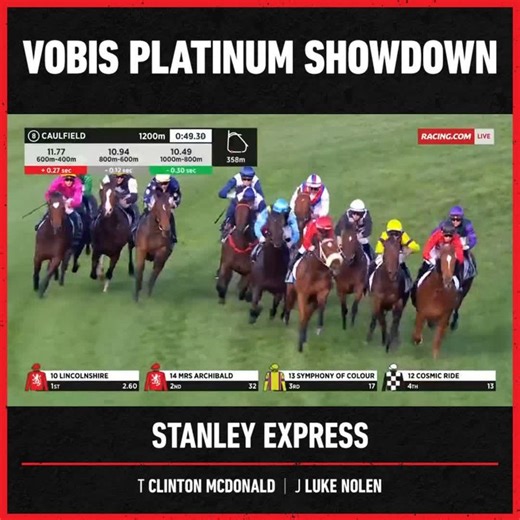 11K views · 70 reactions | It's been a big 24 hours for Clinton McDonald  Stanley Express charges home to win the $1 million VOBIS Platinum Showdown on debut!  Bold Bastille was scratched at the barriers. | Racing.com | Facebook