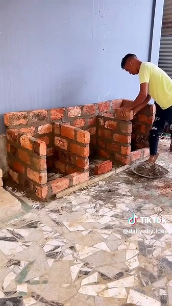 Homemade Kitchen using Bricks 💡 #craft #kitchen #bricks #diy #fyp