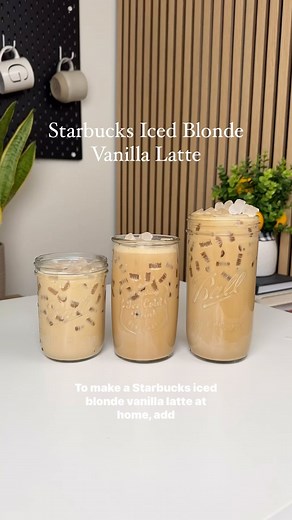 Katerina Diaz on Instagram: "Starbucks Iced Blonde Vanilla Latte 🤌🏽 Easy peasy to recreate at home!! These ratios are the same for any Starbucks latte (just switch up the syrup), as well as their mochas! Just add whipped cream on top for a mocha/white mocha🤍 Iced Blonde Vanilla Latte 2-3 shots blonde espresso 1-2 tablespoons Torani Vanilla Syrup 8-10 ounces 2% milk or your choice of milk Ice Hot Blonde Vanilla Latte 2-3 shots blonde espresso 1-2 tablespoons Torani Vanilla Syrup 8-10 ounces st