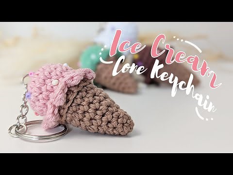 How To Crochet Mini Ice Cream Cone Keychain | No Sew Amigurumi Tutorial | Cute Crochet Pattern