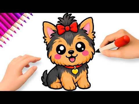 HOW TO DRAW A CUTE YORKSHIRE PUPPY EASY 🐶💕
