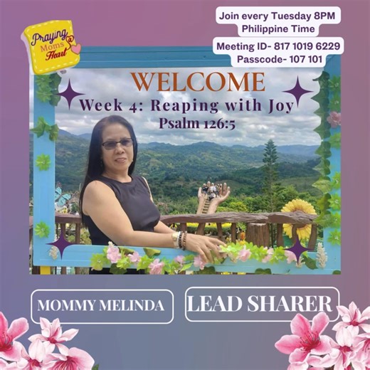🌾 Welcome to Week 4: Reaping with Joy 🌾 “Those who sow with tears will reap with songs of joy.” — Psalm 126:5 This week, we gather with Mommy Melinda to reflect on the quiet strength of sowing in faith and the tender promise of joyful harvest. Whether your season has been marked by tears, waiting, or quiet labor, may this week remind you: God sees, God remembers, and joy is coming. Let’s walk gently together—sharing stories, prayers, and reflections that honor the seeds we’ve sown and the joy 