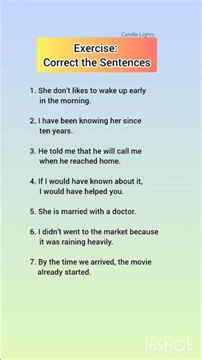 Correct the sentences || Worksheet || Basic English Grammar || Spoken English || V(963)