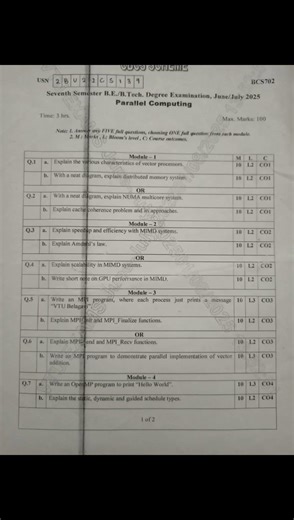 "vtu parallel computing pc subject 22 scheme 7th sem previous year paper subscribe more updates"