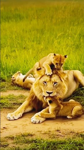 Lion Cubs Playing with Dad – Cutest Wild Moment .