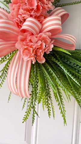 Peach Hydrangea Grapevine Wreath, Spring Summer Farmhouse Door Decor