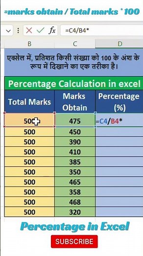 How to Calculate PERCENTAGE In Excel #excel #shorts #percentagecalculation
