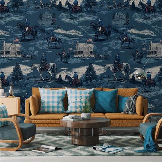 Vintage Western Cowboy Wallpaper – Horse Riding Cowboys & Classic American Ranch Seamless Pattern - Etsy