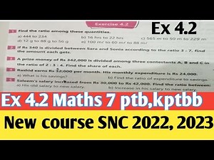 Unit 4 Exercise 4.2 class 7 Maths kpk new course 2022 | Chapter 4 Ex 4.2 Maths 7 SNC PTB 2023