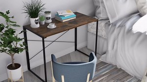 LEEMTORIG Computer Desk 40" with USB and Outlet, Home Office Writing Study Table, Modern Simple Style PC Desk for Small Space, Black Metal Frame, Rustic Brown ZDSZU-20401-RC