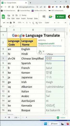 Translate Languages Using Google Sheets #shorts