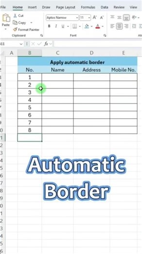 How to set automatic border while entering data 🥳