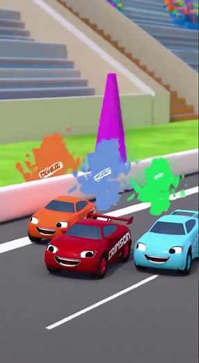 Three friendly cartoon cars racing while teaching colors (rudy,crimson,Light) #car @