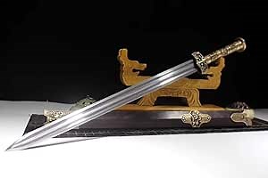 Chinese Sword,Han jian,Handmade Art(Damascus Steel Steel Groove Blade&Brass Fittings)