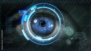 Human eye with futiristic inteface. 2 in 1. Blue. Gray skin. Loopable. Technology. More options in my portfolio.