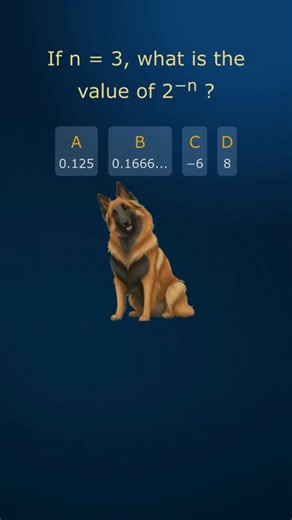 If n = 3, what is the value of 2^−n ? #mathematics #exponents #mathquiz