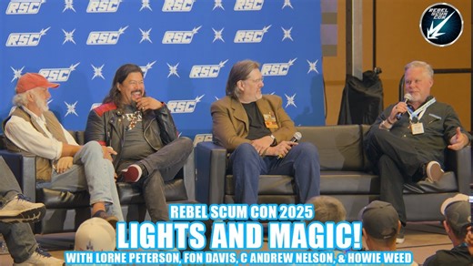 At Rebel Scum Con 2025, we stepped behind the curtain of the magic with an all-star lineup of legendary talent from the worlds of visual effects, model-making, and performance. Join Lorne Peterson (Industrial Light & Magic model maker), Fon Davis (ILM miniatures artist and creative visionary), C. Andrew Nelson (LucasArts VFX supervisor and senior artist ILM compositor, rotoscoper, matte painter, and texture artist portrayed Darth Vader over 70 times for various Lucasfilm appearances), and Howie 