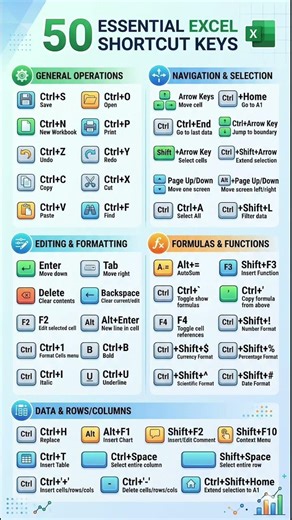 50 Excel Shortcuts to Save You HOURS ⏱️ #ExcelTips #ProductivityHacks #OfficeSkills #excelshortcuts