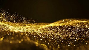 Glittering Golden Particles Flow and Shimmer in the Dark Abstract Space