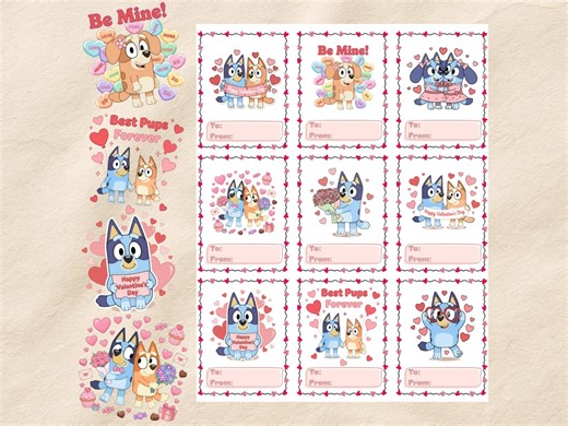 Bluey Valentine's Day Cards, Kids Classroom Valentines (instant Download) - Etsy