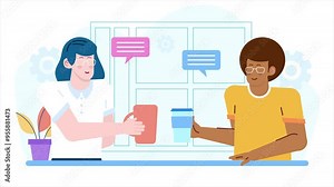 colleagues taking breaks and having coffee together illustration business animated video