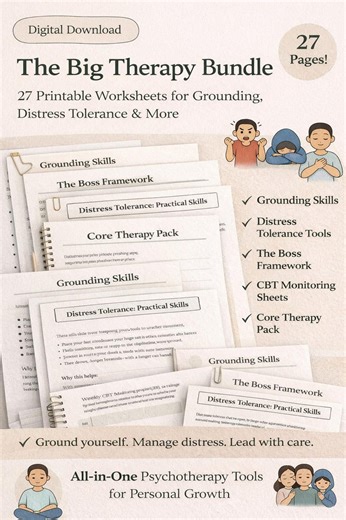 Therapy Worksheets Bundle | CBT, Grounding, Distress Tolerance (PDF Download) - Etsy