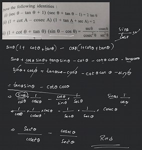 Prove the following identities :(i) (\sec \theta-\tan \theta 1... | Filo