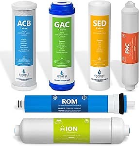 Express Water – 6 Month Deionization Reverse Osmosis System Replacement Filter Set – 6 Filters with 100 GPD RO Membrane – 10 inch Size Water Filters
