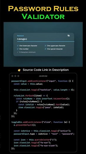 🔥 Smart Password Field UI (Show/Hide + Live Validation) | HTML CSS JavaScript #Shorts