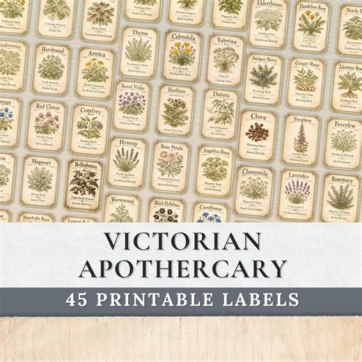 Apothecary Labels Printable | 45 Victorian Botanical Herbal Labels | Antique Pharmacy Bottle Labels | Fussy Cut Craft - Etsy